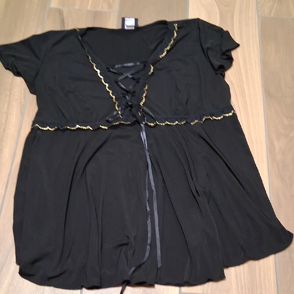 Black Flutter Sleeve Blouse with Tie Front and Ruffled Details